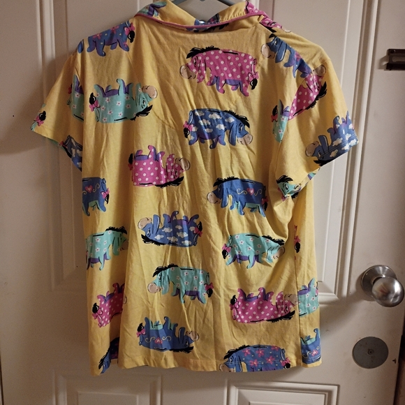 2/$10 Eeyore Disney Colorful Animal Print Yellow Pajama Top Large - Picture 7 of 8